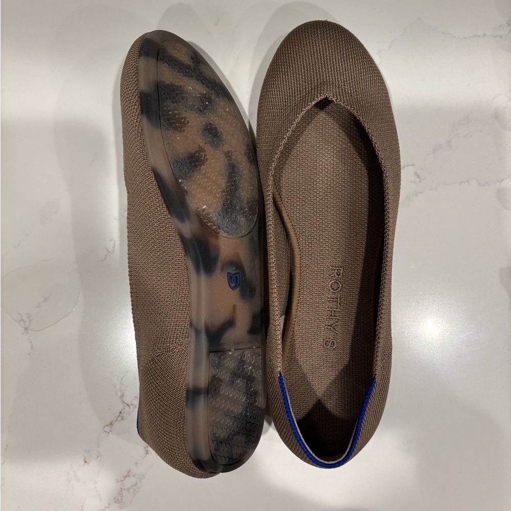 Rothy's Taupe Knit Ballet Flats with Blue Trim - Picture 3 of 3